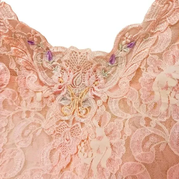 VTG CINEMA ETOILE Pink Stretchy Lace Chemise Nightgown Lingerie SZ M BEAUTIFUL - Picture 7 of 16